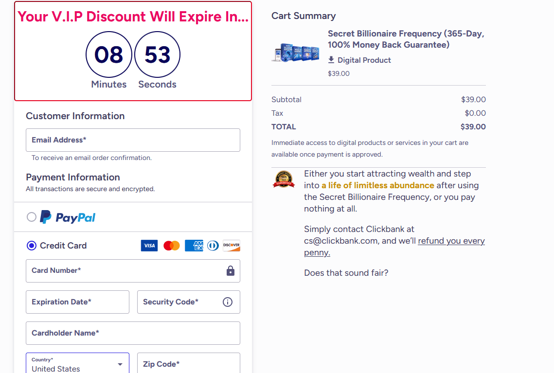 Secret Billionaire Frequency-checkout-page